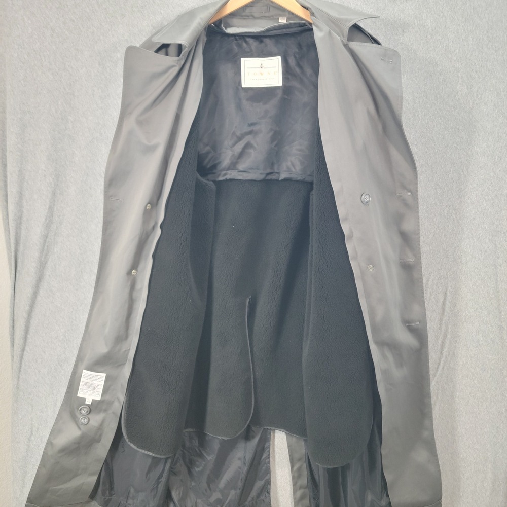 Vintage Towne London Fog Trench Coat Men 44 Gray Double Breasted Dark Academia - Picture 11 of 16